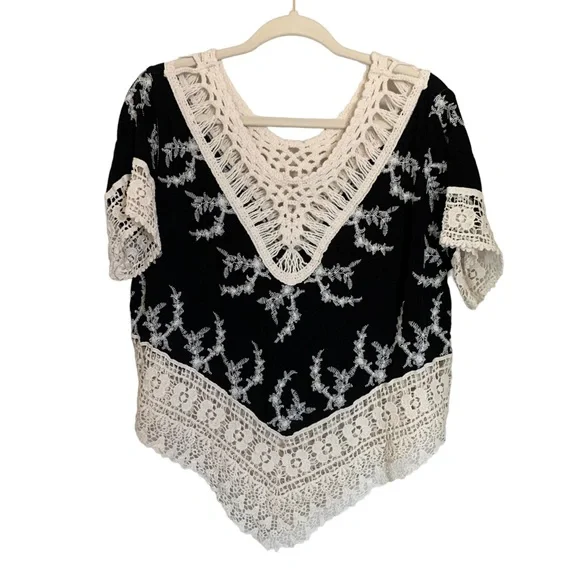 Solitaire | Size L Crochet Top Bohemian Western Festival Short Sleeve Festival - Picture 1 of 12